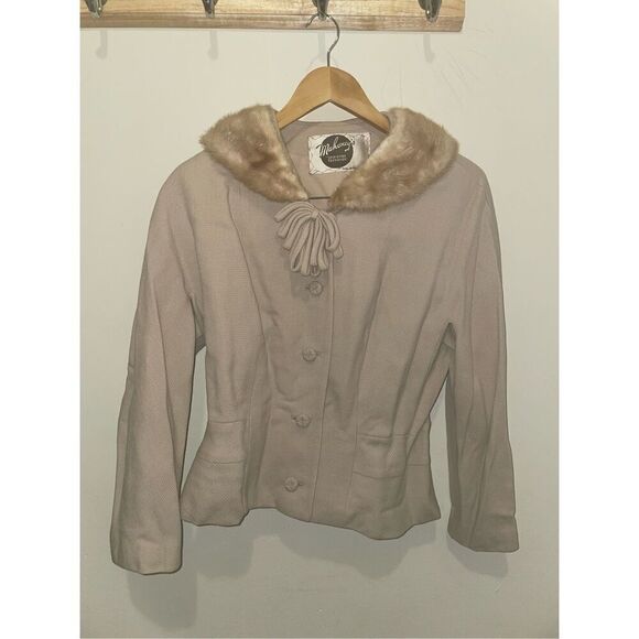 Vintage Mahoney’s beige tan faux fur blazer 2 piece skirt set size medium - Picture 6 of 15